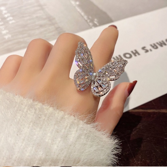 Butterfly ring cubic zirconia 3D large black jewelry stone - Picture 2 of 11